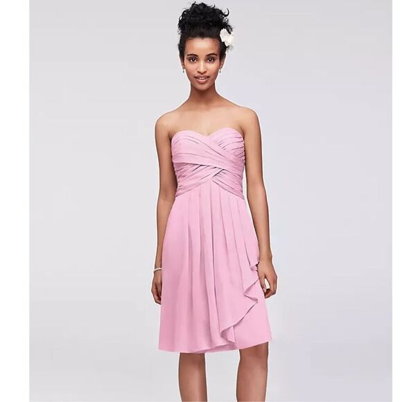 David’s Bridal Crinkled Chiffon Short Dress Pink Women’s 6 Bridesmaid Party - Picture 1 of 8